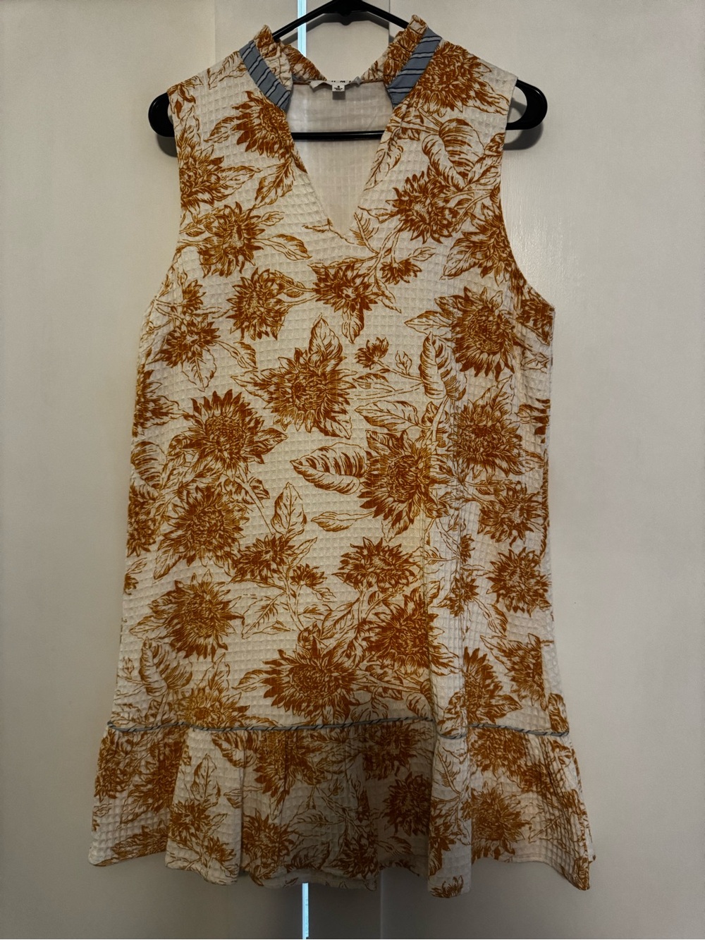 THML Cream Dress with Mustard Floral Ruffle Hem